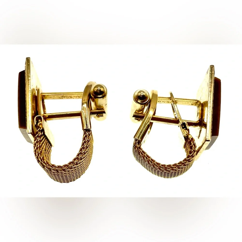 Vintage Signed Anson Gold Tone Tiger Eye Convertible to Wrap Around Cufflinks